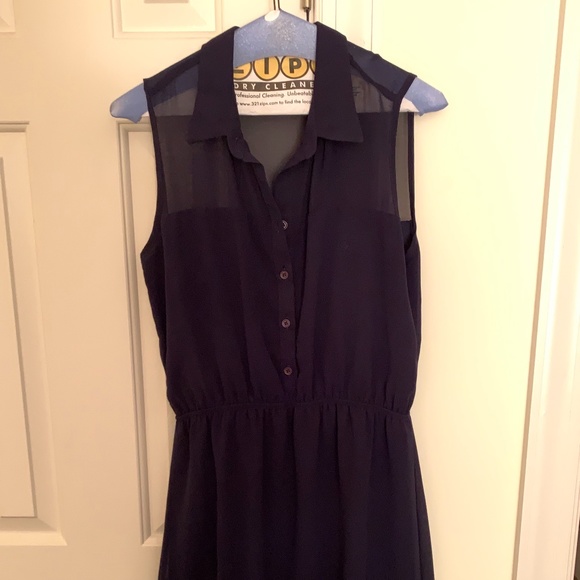 AQUA Bloomingdales Navy Sleeveless Shirt Dress - Picture 2 of 4